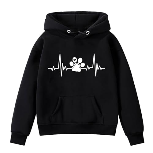 Hoodie Mädchen Pullover Warm Kapuzenpullover Bedrucktes T-Shirt Langarmshirts Klamotten Weiche Kleidung Bequem Bekleidung Thermo Oberteile Modisch Sweatshirt Long Sleeve Top Schwarz, 9 Jahre von Generisch