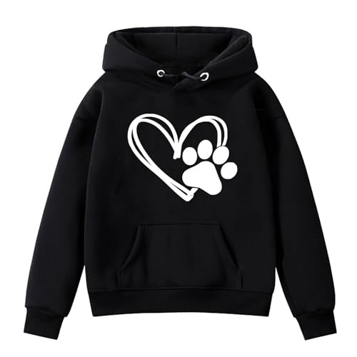 Hoodie Mädchen Pullover Warm Kapuzenpullover T-Shirt Langarmshirts Klamotten Weiche Kleidung Bekleidung Thermo Oberteile Modisch Sweatshirt Long Sleeve Top Schwarz, 9 Jahre von Generisch