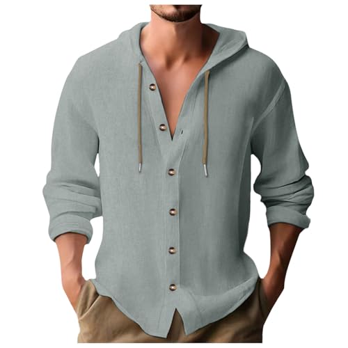 Hoodie Männer,Musselin Hemd Herren Mit Kapuze Sommer kurzarm/Langarm Leinenhemd Hoodie Dünn Einfarbig Henley Shirt Männer Modische Sommerhemd Lässig Freizeithemden Oversize Kapuzenhemd Braun XXL von Generisch