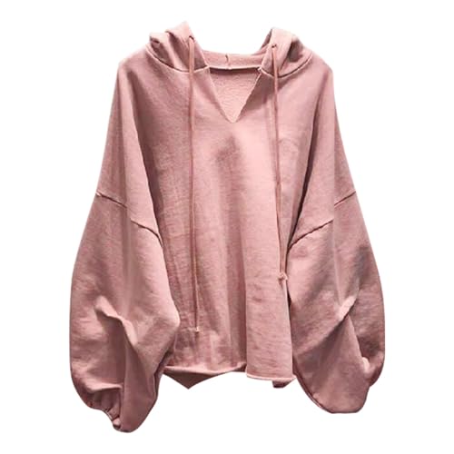 Hoodie damen oversize, kapuzenpullover schwarz sommer V Ausschnitt Langarm Hoody Boyfriend-Passform Outdoor Leichte Pullover Einfarbig Drawstring Kapuzenpulli Basic-Tunika Sweatshirt mit kapuze von Generisch