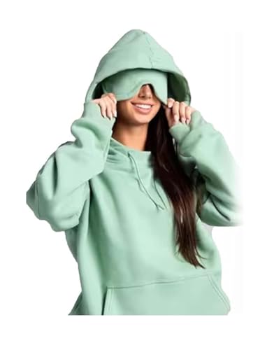 Hoodie with Eye Mask Built In,Comfrt Airplane Mode Travel Hoodie with Hidden Pockets,Comfrt Weight Eyes Sweatshirt,Wearable Blanket Travel Hoodies for Adults Men Women (Green, XXL) von Generisch