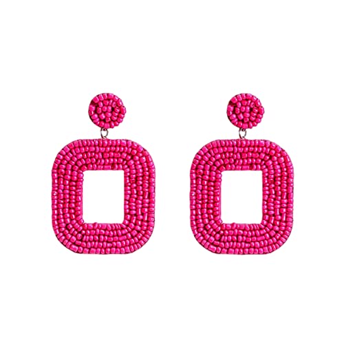 Hoop Earrings Plated Handgemachte Rocailles-Herz-Creolen-Ohrringe -Aussage-Ohrring- für Frauen-Mädchen Ohrringe Anthrazit (One Size) von Generisch