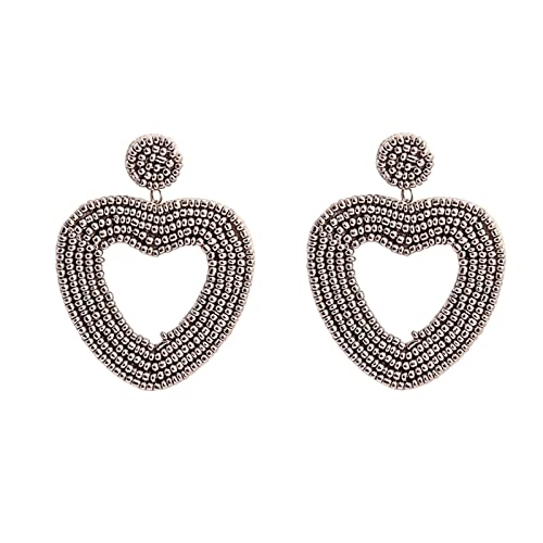 Hoop Earrings for Women Handgemachte Rocailles-Herz-Creolen-Ohrringe -Aussage-Ohrring- für Frauen-Mädchen Kreis Ohrringe Silber (Grey, One Size) von Generisch