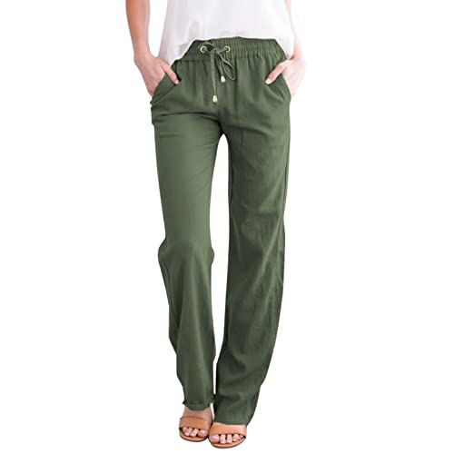 Leinenhose Damen, Musselin Hose Damen, Hose Sommer Musselin Hosen Stoffhose Einfarbig Freizeithose Gerade Geschnitten Sommerhose und Taschen Yogahose Leicht Baumwolle Leinen Hose 3XL von Generisch