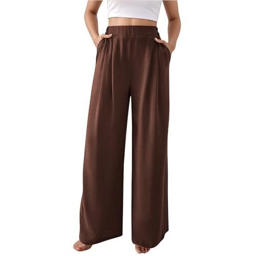Hose Damen Sommer Weites Bein - Freizeithose Hight Waist Sommerhose Einfarbig Palazzo Hose Gerade Geschnitten Stoffhose Leichte Lässige Anzughose Bequeme Business-Hosen mit Taschen von Generisch