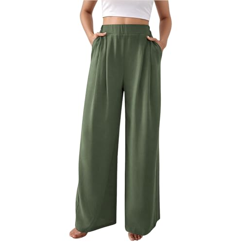 Hose Damen Sommer Weites Bein - Freizeithose Hight Waist Sommerhose Einfarbig Palazzo Hose Gerade Geschnitten Stoffhose Leichte Lässige Anzughose Bequeme Business-Hosen mit Taschen von Generisch