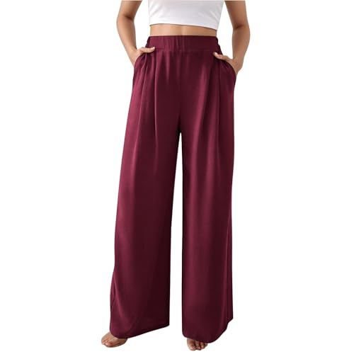Hose Damen Sommer Weites Bein - Freizeithose Hight Waist Sommerhose Einfarbig Palazzo Hose Gerade Geschnitten Stoffhose Leichte Lässige Anzughose Bequeme Business-Hosen mit Taschen von Generisch