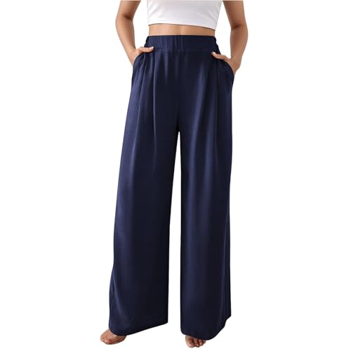 Hose Damen Sommer Weites Bein - Freizeithose Hight Waist Sommerhose Einfarbig Palazzo Hose Gerade Geschnitten Stoffhose Leichte Lässige Anzughose Bequeme Business-Hosen mit Taschen von Generisch