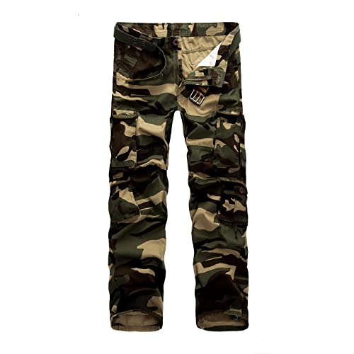 Hose Herren, Herrenhosen Gerade Arbeitskleidung Lässige Hosen Solide Camouflage Farbe Gürteltasche Overalls Herren Stretch Wandern Jogin Chino Stretch Thermo-Trekkinghose Jeans (36, Tarnung) Generisch von Generisch