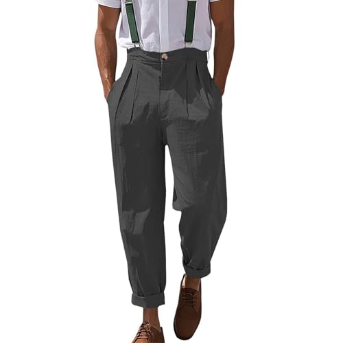 Hose Herren Japan Haremshose Baggy Yoko Pumphose mit Taschen Elastischer Bund Mittelalter Leinenhose Lang Leicht Sommerhose für Urlaub Strand Alltag Arbeitshose Beige Hose Herren von Generisch