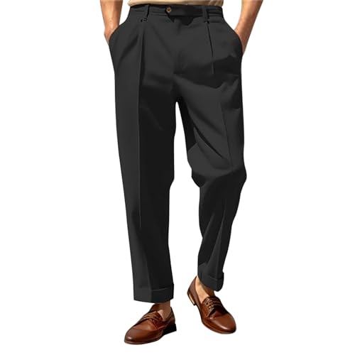 Hose Herren: Casual Stretch Bequeme Solide Herren Hose Anzughose mit Klassischer Flatfront Passform Leichte Weite Stoffhose Chino Hose Basic Elegante Sommerhose Chinohose von Generisch