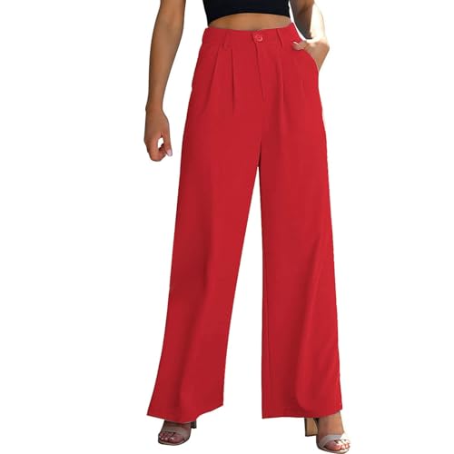 Hose für Damen, hohe Taille, weite Beine, für Arbeit, Business, Freizeit, hohe Anzughose, Sommerhose für Damen, leger, Übergröße, rot, M Hose für Damen, hohe Taille, weite Beine, für Arbeit, Business, Freizeit, hohe Anzughose, Sommerhose für Damen, leger, Übergröße, rot, M von Generisch