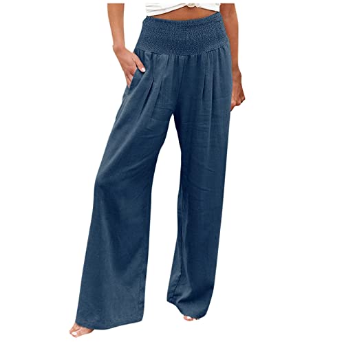 Hosen Damen, Sportbekleidung Schicke Jogginghose Damen Musselin Damen Mode Lose Lässige Solide Hohe Taille Weite Beine Hosen Cargohose Taktische Hose Stichfeste Kleidung (Blau,3XL) von Generisch