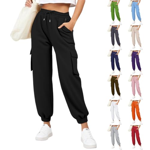 Hosen Damen Frauen Cargohose mit Seitentaschen Hohe Taille Jogginghose mit Kordelzug Baggy Fleece Leicht & Bequem für Sport Fitness Hip Hop Streetwear Schwarz M Hosen Damen Frauen Cargohose mit Seitentaschen Hohe Taille Jogginghose mit Kordelzug Baggy Fleece Leicht & Bequem für Sport Fitness Hip Hop Streetwear Schwarz M von Generisch