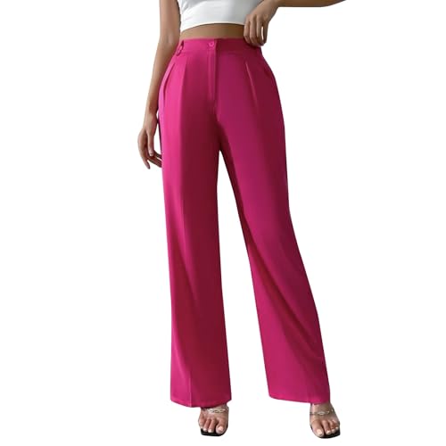 Hosen Damen High Waist Anzughose Gerades Bein Slim Fit Stoffhose Business Casual Chino Hose Frauen Mit Gürtel Hose Elegant Schlupfhose Einfarbig Freizeithose 6#Knalliges Pink M von Generisch