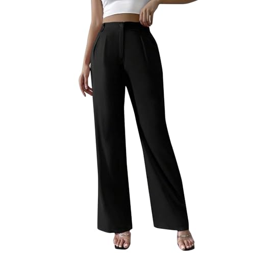 Hosen Damen High Waist Anzughose Gerades Bein Slim Fit Stoffhose Business Casual Chino Hose Frauen Mit Gürtel Hose Elegant Schlupfhose Einfarbig Freizeithose 6#Schwarz M von Generisch