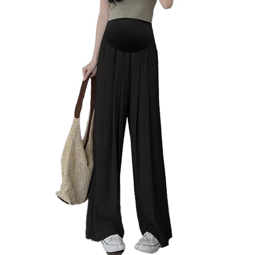 Hosen Damen Schwanger Umstandshose für Damen, hohe elastische Taille, Sommer, weites Bein, lockere Passform, bequeme, lässige Schwangerschaftshose, atmungsaktiv, leicht, dehnbar, für Sports (Black, M) von Generisch