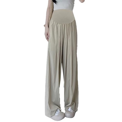 Hosen Damen Schwanger Umstandshose für Damen, hohe elastische Taille, Sommer, weites Bein, lockere Passform, bequeme, lässige Schwangerschaftshose, atmungsaktiv, leicht, dehnbar, für Sports (Beige, M) von Generisch