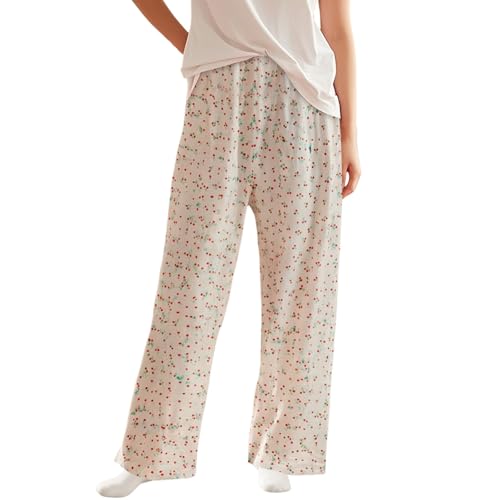 Hosen Damen Sommerhose Sommer Hose Leicht Damen Freizeithose Gerades Bein Bequeme Hose Mit Kirschen-Print Für Den Täglichen Gebrauch Zu Hause Und Auf Reisen Weiche Atmungsaktive Wandern (XXL) von Generisch