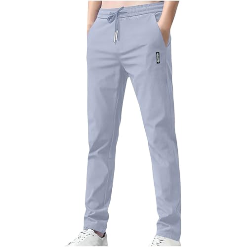 Hosen Herren Lang Jogginghose Leicht Sporthose Sommer Freizeithose Loose Fit Sommerhose Einfarbig Männer Bequeme Hose Casual Leinenhose Baumwolle Stoffhose mit Tunnelzug und Taschen Grau XXL von Generisch