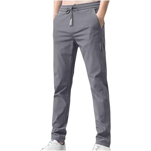 Hosen Herren Lang Jogginghose Leicht Sporthose 2025 Sommer Freizeithose Loose Sommerhose Einfarbig Hose Baumwolle Stoffhose mit Tunnelzug und Taschen Outlet Angebote 01 Dunkelgrau XXL von Generisch
