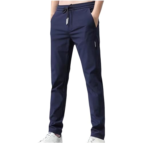 Hosen Herren Lang Jogginghose Leicht Sporthose 2025 Sommer Freizeithose Loose Sommerhose Einfarbig Hose Baumwolle Stoffhose mit Tunnelzug und Taschen Outlet Angebote Marineblau 4XL von Generisch