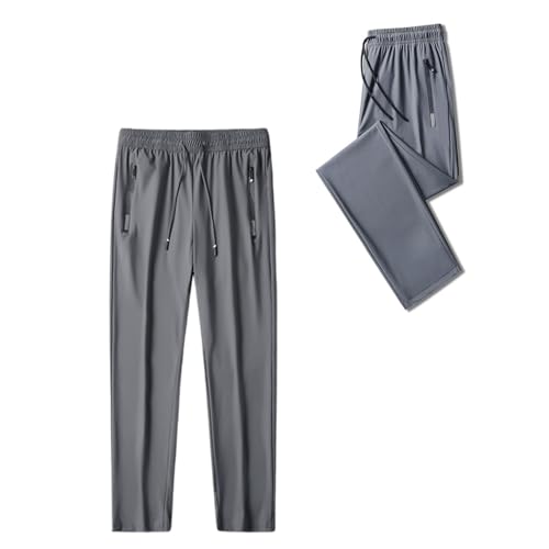 Hosen Herren Stretch mit Reißverschlusstaschen, Eisseide Atmungsaktiv High Stretch Schnelltrocknende Hose, Leicht und dünn Relaxing Hose Herren Jogginghose Sporthose(Farbe:Gray Straight,Größe:7XL) von Generisch