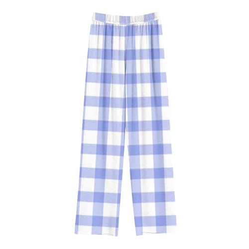 Generisch Hosen Mädchen Pyjamahose Baggy Hose Kinder Karierte Jogginghose Schlafanzughose Freizeithose mit Elastischer Bund Warm Kuschelhose Winterhose mit Taschen Loungehose Blau, 13 Jahre von Generisch