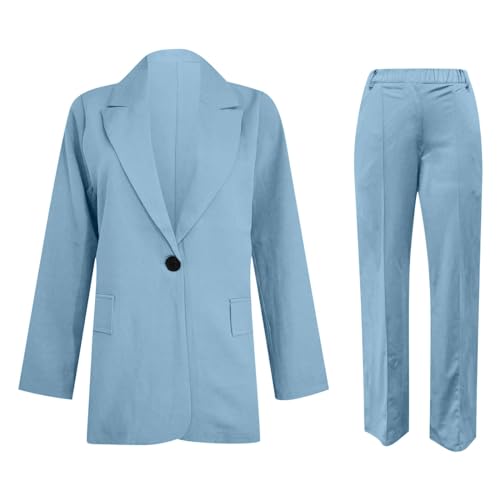 Hosenanzüge für Damen Elegant Blazern Hose Anzuge Set Einfarbig Streetwear Zweiteiler Hosenanzug Business Modern Anzughose Rever Slim Fit Sportlich Büro Outfit Anzugjacke Sommer (01-Light Blue, S) von Generisch