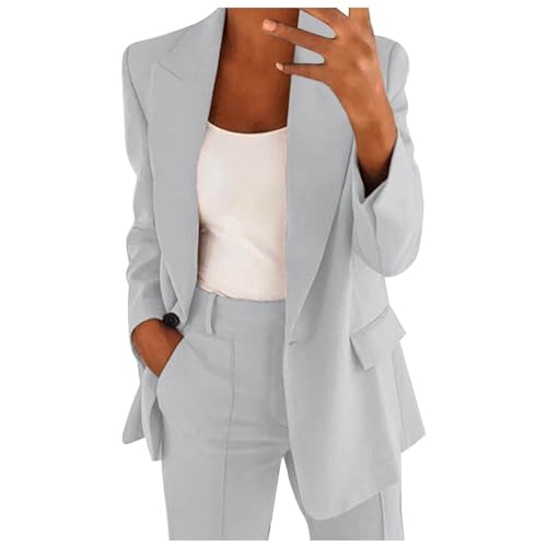 Hosenanzüge für Damen Elegant Blazern Hose Anzuge Set Einfarbig Streetwear Zweiteiler Hosenanzug Business Modern Anzughose Rever Slim Fit Sportlich Büro Outfit Anzugjacke Sommer (05-Grey, S) von Generisch