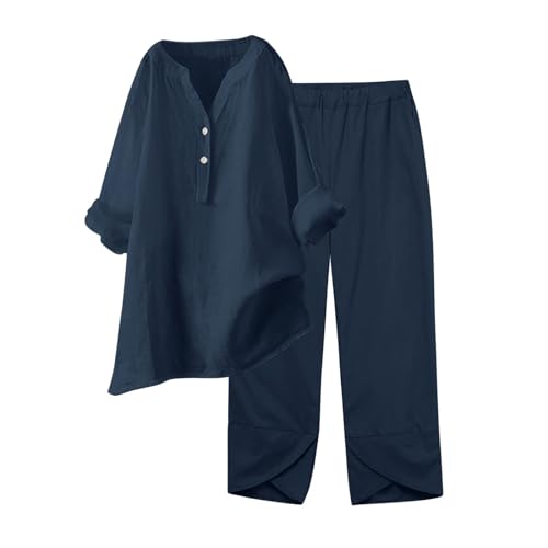 Hosenanzug Damen, Musselin Set Damen Sommer Baumwolle Zweiteiler Leinen Kurzarm Top und Lang Weit Bein Hose Set Einfarbig Freizeitanzug 2 Teiler Set Musselin Leinenanzug Große Größen Leinen Set Damen Hosenanzug Damen, Musselin Set Damen Sommer Baumwolle Zweiteiler Leinen Kurzarm Top und Lang Weit Bein Hose Set Einfarbig Freizeitanzug 2 Teiler Set Musselin Leinenanzug Große Größen Leinen Set Damen von Generisch
