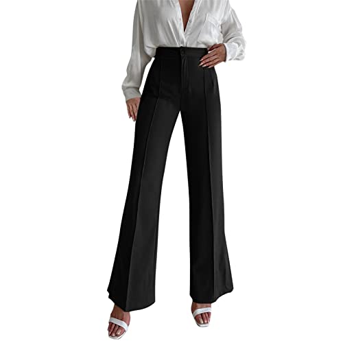 Hosenanzug Damen Business Schwarz Slim Fit Relaxhose Elastisch Elegante High Waist Hose Lockere Straight Lang Weites Bein Baggy Freizeit Outdoorhose Gerade Breites Hoher Bund Damenhose (Black, S) von Generisch