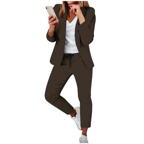 Hosenanzug Damen Elegant 2 Teilig Blazern Hose Business Anzuge Set Modern Anzughose Rever Slim Fit Anzugjacke Einfarbig Streetwear Sportlich Büro Outfit Sommer Freizeitanzug von Generisch