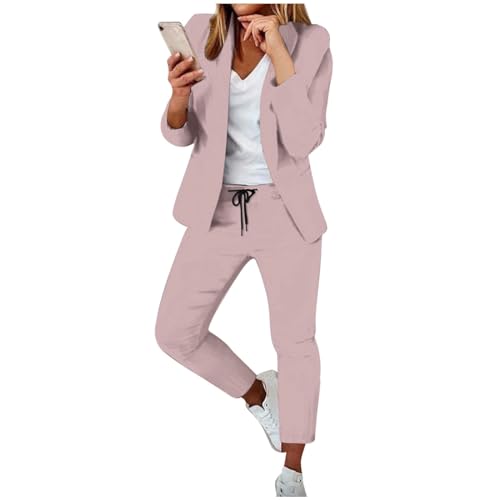 Hosenanzug Damen Elegant 2 Teilig Blazern Hose Business Anzuge Set Modern Anzughose Rever Slim Fit Anzugjacke Einfarbig Streetwear Sportlich Büro Outfit Sommer Freizeitanzug von Generisch