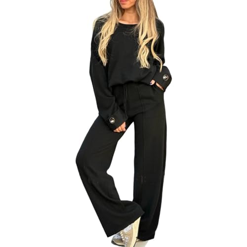 Hosenanzug Damen Elegant Große Größen 2 Teiler Hausanzug Damen Kuschelig Weites Bein Jogginganzug Damen Set Baggy Zweiteiler Frauen Anzug Oversize Loungewear 2-Teilig Freizeitanzug Homewear von Generisch