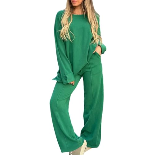 Hosenanzug Damen Elegant Große Größen 2 Teiler Hausanzug Damen Kuschelig Weites Bein Jogginganzug Damen Set Baggy Zweiteiler Frauen Anzug Oversize Loungewear 2-Teilig Freizeitanzug Homewear von Generisch