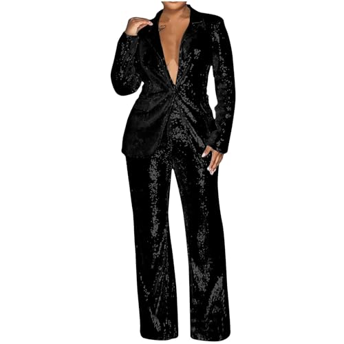 Hosenanzug Damen Festlich Elegant Curvy Pailletten Anzug Zweiteiliger Blazer und Hose Business Hosenanzüge für Frauen Casual Streetwear Damenanzug 2 Stück Set Festlich Pailletten Sets Freizeitanzug Hosenanzug Damen Festlich Elegant Curvy Pailletten Anzug Zweiteiliger Blazer und Hose Business Hosenanzüge für Frauen Casual Streetwear Damenanzug 2 Stück Set Festlich Pailletten Sets Freizeitanzug von Generisch