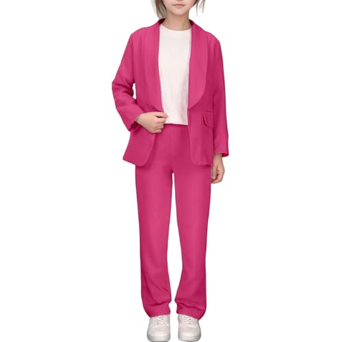Hosenanzug Mädchen 128 Festlich Hochzeit Zweiteiler Kinder Hot Rosa Blazer Mit Passender Hose Teenager 2 Teiler Abschluss Set Anzugjacke Abschlussfeier Kleidung Anzug Jacke Und Pants Girl Mode von Generisch