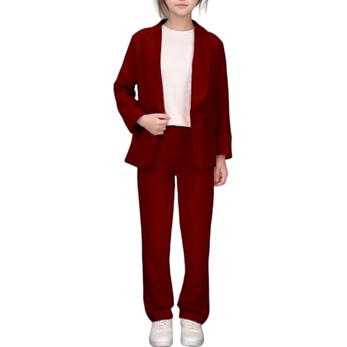 Hosenanzug Mädchen 128 Festlich Hochzeit Zweiteiler Kinder Weinrot Blazer Mit Passender Hose Teenager 2 Teiler Abschluss Set Anzugjacke Abschlussfeier Kleidung Anzug Jacke Und Pants Girl Mode von Generisch