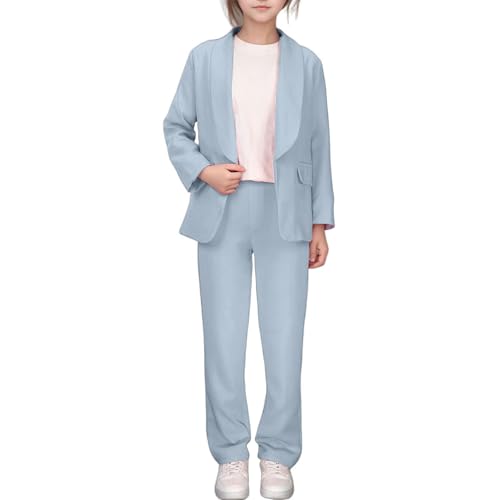 Hosenanzug Mädchen 140 Festlich Hochzeit Zweiteiler Kinder Himmelblau Blazer Mit Passender Hose Teenager 2 Teiler Abschluss Set Anzugjacke Abschlussfeier Kleidung Anzug Jacke Und Pants Girl Mode von Generisch