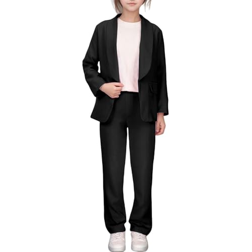 Hosenanzug Mädchen 158 Festlich Hochzeit Zweiteiler Kinder Schwarz Blazer Mit Passender Hose Teenager 2 Teiler Abschluss Set Anzugjacke Abschlussfeier Kleidung Anzug Jacke Und Pants Girl Mode von Generisch
