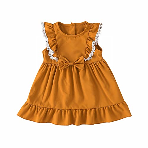 Hosenkette Herren Einfarbiges ärmelloses Kleid für mit Spitzenkante und Schleife für Mädchen im von 9 Monaten bis 3 Jahren Badeanzug Mädchen (Yellow, 2-3 Years) von Generisch