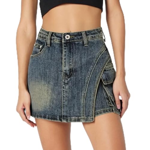 Hosenrock Damen Y2k Kurz Jeansrock mit Hose Sommer High Waist Rock Damen Kurz High Waist Asymmetrische Skirts for Women Lässig Elegant A-Linien Knopf Culottes Jeans Rock Sommerrock Röcke von Generisch