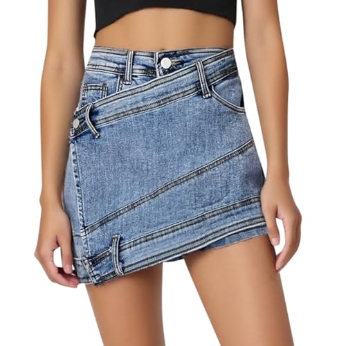 Hosenrock Damen Y2k Kurz Jeansrock mit Hose Sommer High Waist Rock Damen Kurz High Waist Asymmetrische Skirts for Women Lässig Elegant A-Linien Knopf Culottes Jeans Rock Sommerrock Röcke von Generisch