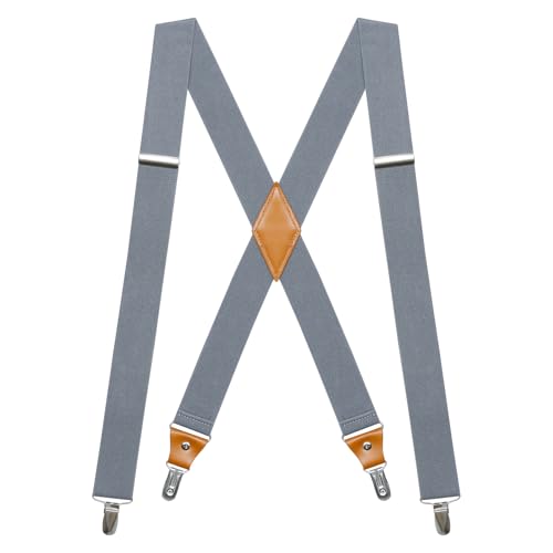 Hosenträger Herren Extra Stark Breit 35mm mit Sehr Starken 4 Metall Clips Einstellbar Elastische Hosenträger für Herren Einheitsgröße für Arbeitshose Motorrad Hosen Männer Damen X Form Grau Blau von Generisch