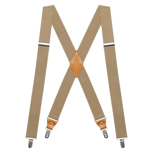 Hosenträger Herren Extra Stark Breit 35mm mit Sehr Starken 4 Metall Clips Einstellbar Elastische Hosenträger für Herren Einheitsgröße für Arbeitshose Motorrad Hosen Männer Damen X Form Khaki von Generisch