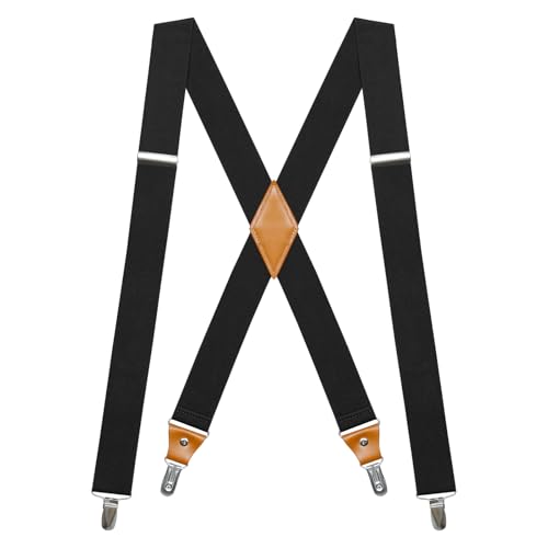 Hosenträger Herren Extra Stark Breit 35mm mit Sehr Starken 4 Metall Clips Einstellbar Elastische Hosenträger für Herren Einheitsgröße für Arbeitshose Motorrad Hosen Männer Damen X Form Schwarz von Generisch