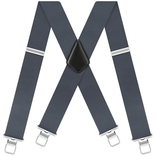 Hosenträger Herren Extra Stark Breit 5cm Elastisch Verstellbar Hosenträger für Herren mit Sehr Starken 4 Metall Clip X-form Einstellbar Suspenders (Grau, Einheitsgröße) von Generisch