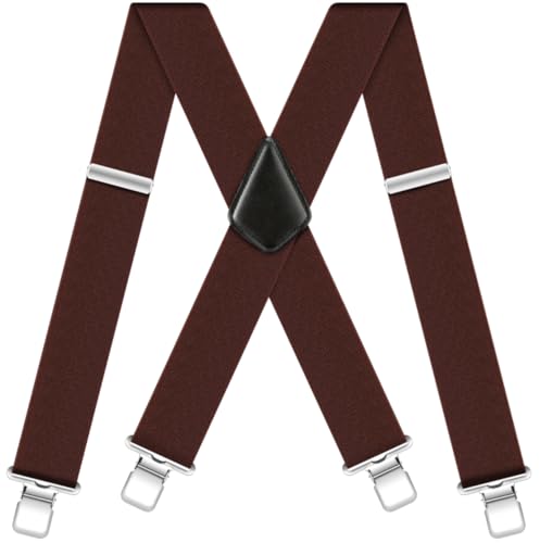 Hosenträger Herren Extra Stark Breit 5cm Elastisch Verstellbar Hosenträger für Herren mit Sehr Starken 4 Metall Clip X-form Einstellbar Suspenders für Arbeitshose Jeans Motorradhose Braun von Generisch