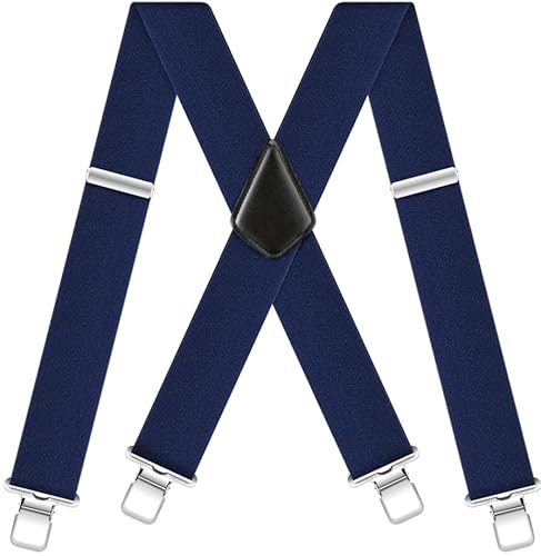Hosenträger Herren Extra Stark Breit 5cm Elastisch Verstellbar Hosenträger für Herren mit Sehr Starken 4 Metall Clip X-form Einstellbar Suspenders für Arbeitshose Jeans Motorradhose Dunkelblau von Generisch